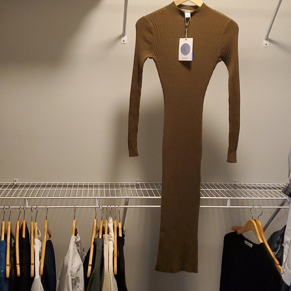 Monki dark green ribbed sweater dress